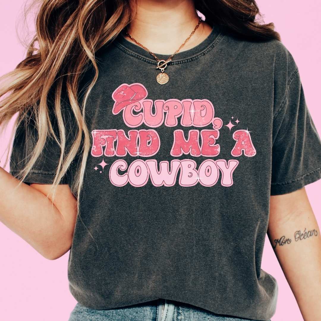 Cupid, Find Me A Cowboy (Distressed) Retro Western Valentines Day DTF TRANSFER