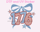 1776 with Bow Patriotic 4th of July DTF TRANSFER