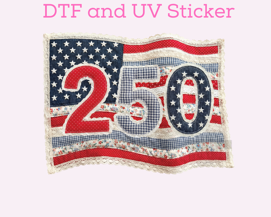 Patriotic faux Quilt 250 4th of July DTF TRANSFER