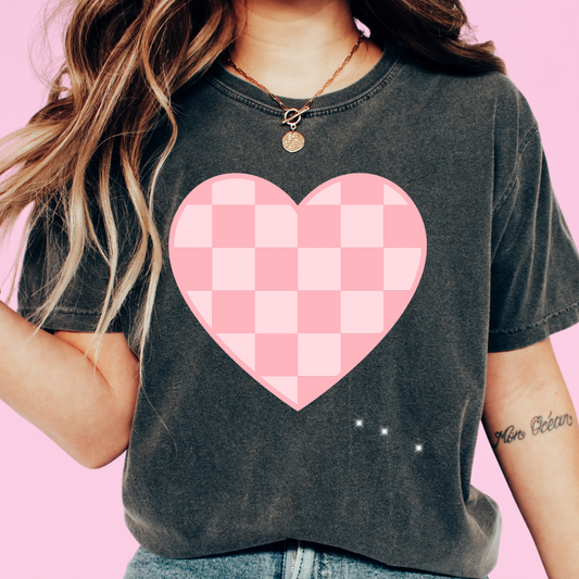 Pink Checkered Heart Valentines Day DTF TRANSFER or UV DTF STICKER