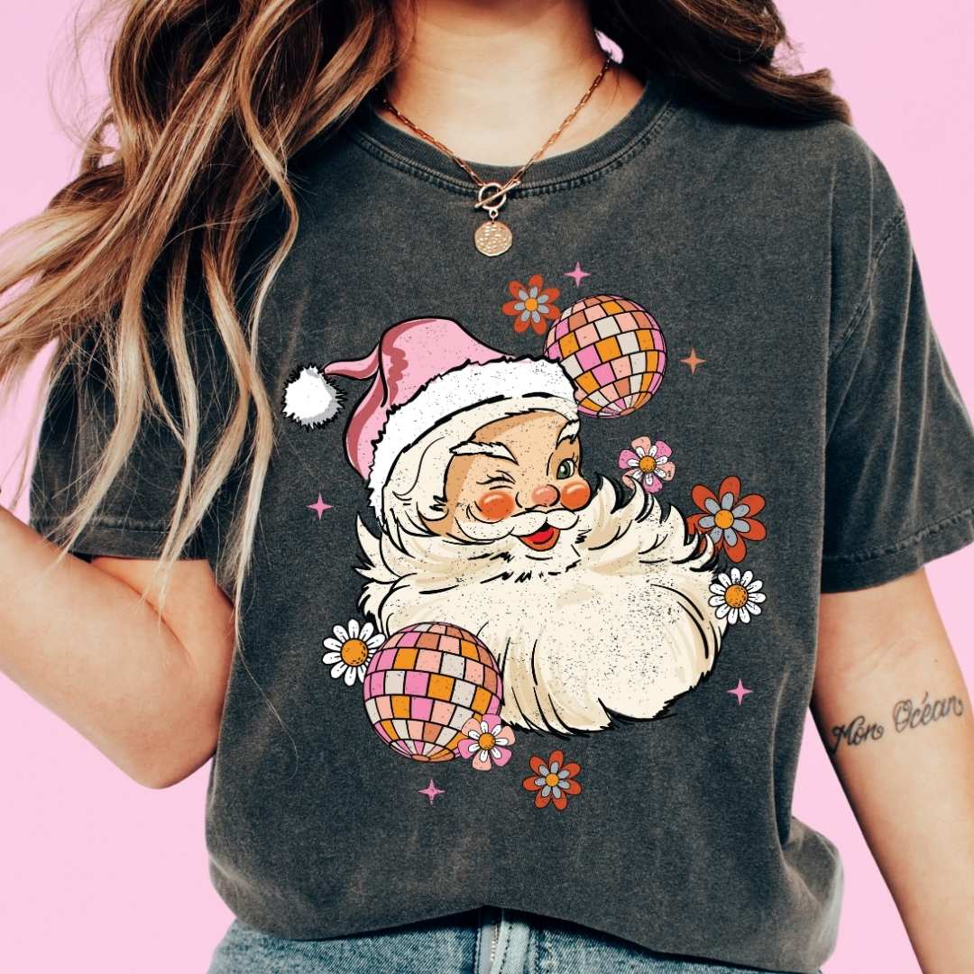Pink Retro Santa DTF TRANSFER or UV DTF STICKER