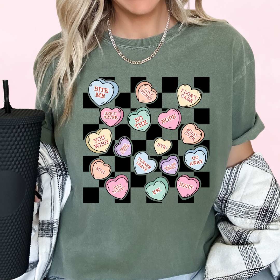 Anti-Valentine's Conversation Hearts Checkered Valentine's Day DTF TRANSFER