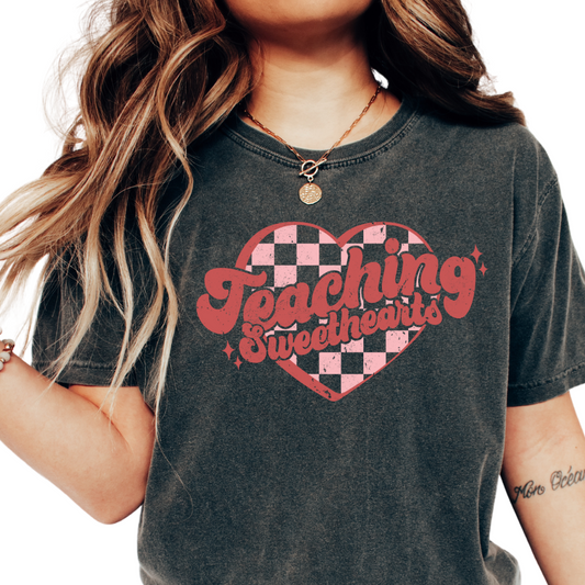 Teaching Sweethearts (Distressed) Checkered Heart Valentine's Day DTF TRANSFER or UV DTF STICKER