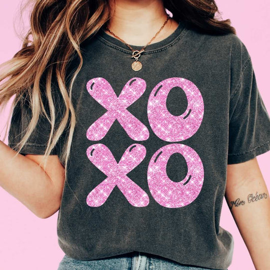 Faux XOXO Pink Sequins Valentines Day DTF TRANSFER