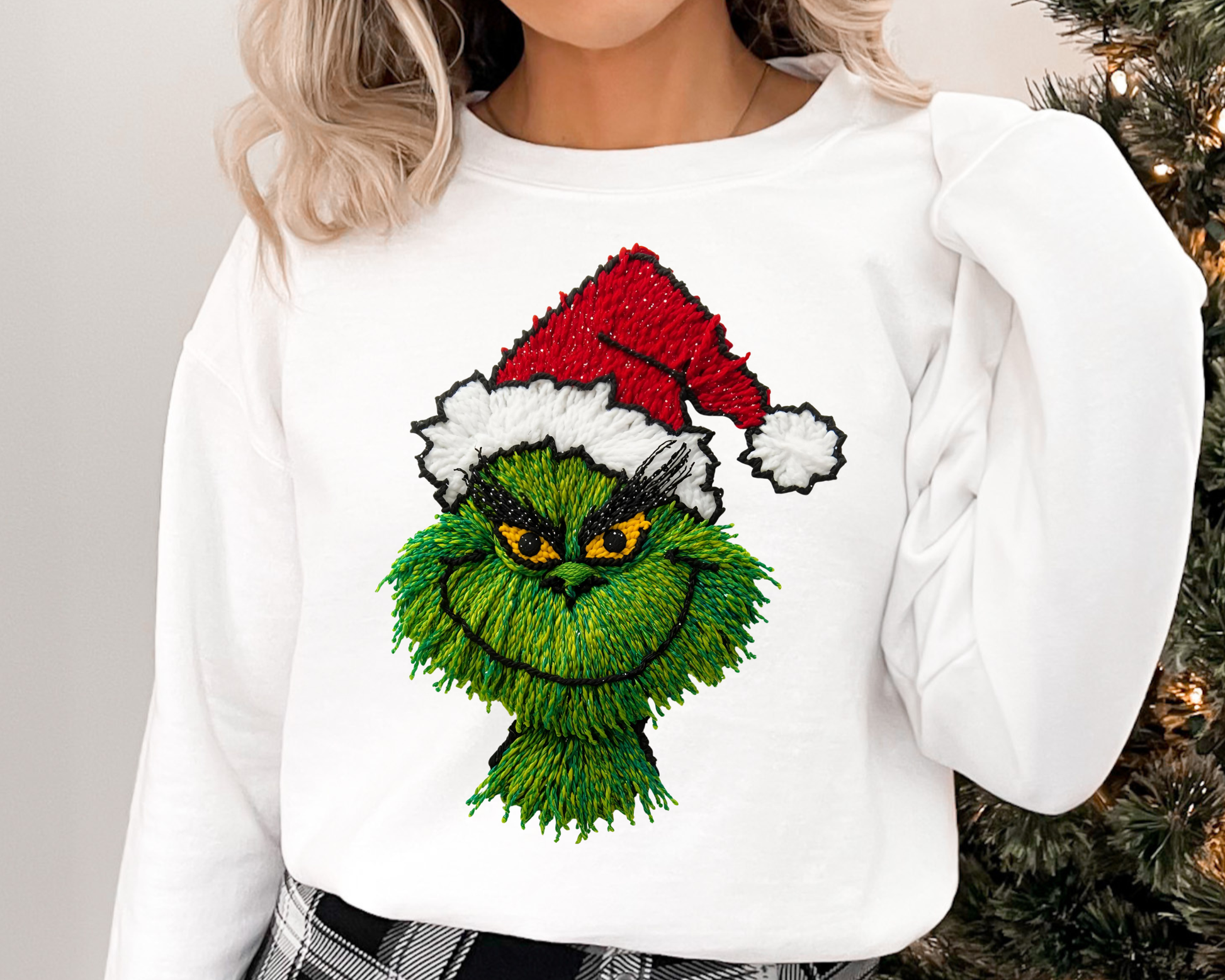 You Just found the cutest Christmas sweatshirt for the holiday season! This Faux Yarn Grinch sweatshirt is the perfect Christmas Sweatshirt for kids and Adults, for matching family sweatshirts or a mommy and me sweatshirt.