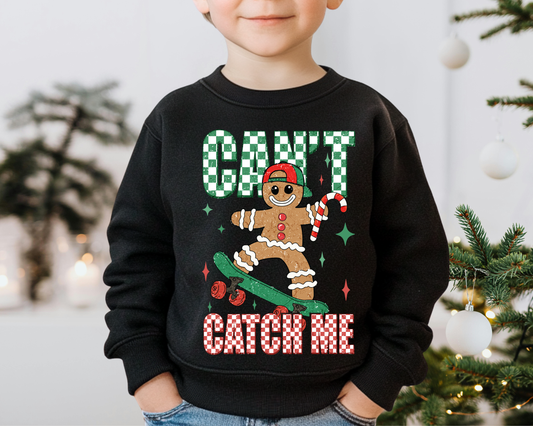 You Just found the cutest Christmas sweatshirt for the holiday season! This cozy Can't Catch Me Boy Gingerbread sweatshirt is the perfect Christmas sweatshirt for your trendy little dude.