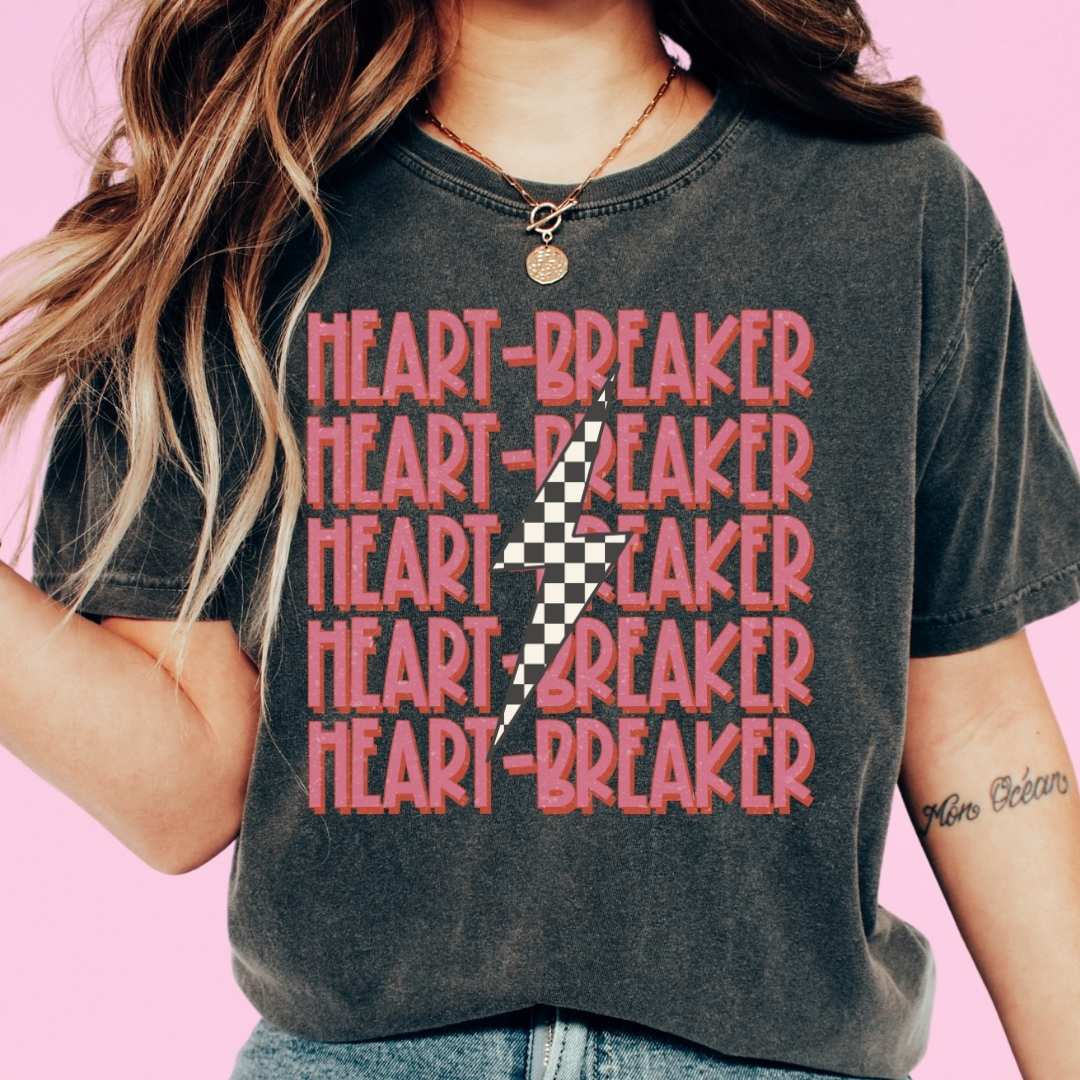Heartbreaker With A Checkered Bolt Valentines Day DTF TRANSFER or UV DTF STICKER