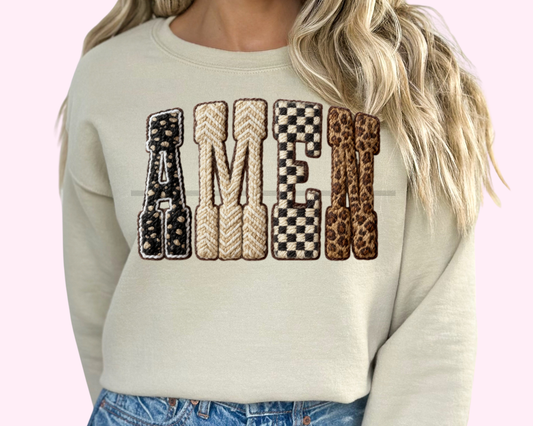 Faux Yarn Amen Religious DTF TRANSFER or UV DTF STICKER or UV DTF STICKER