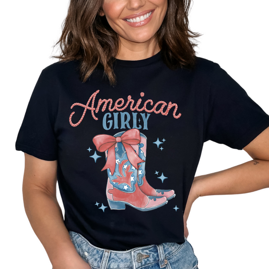 American Girly Boot Western Coquette Bow Patriotic DTF TRANSFER