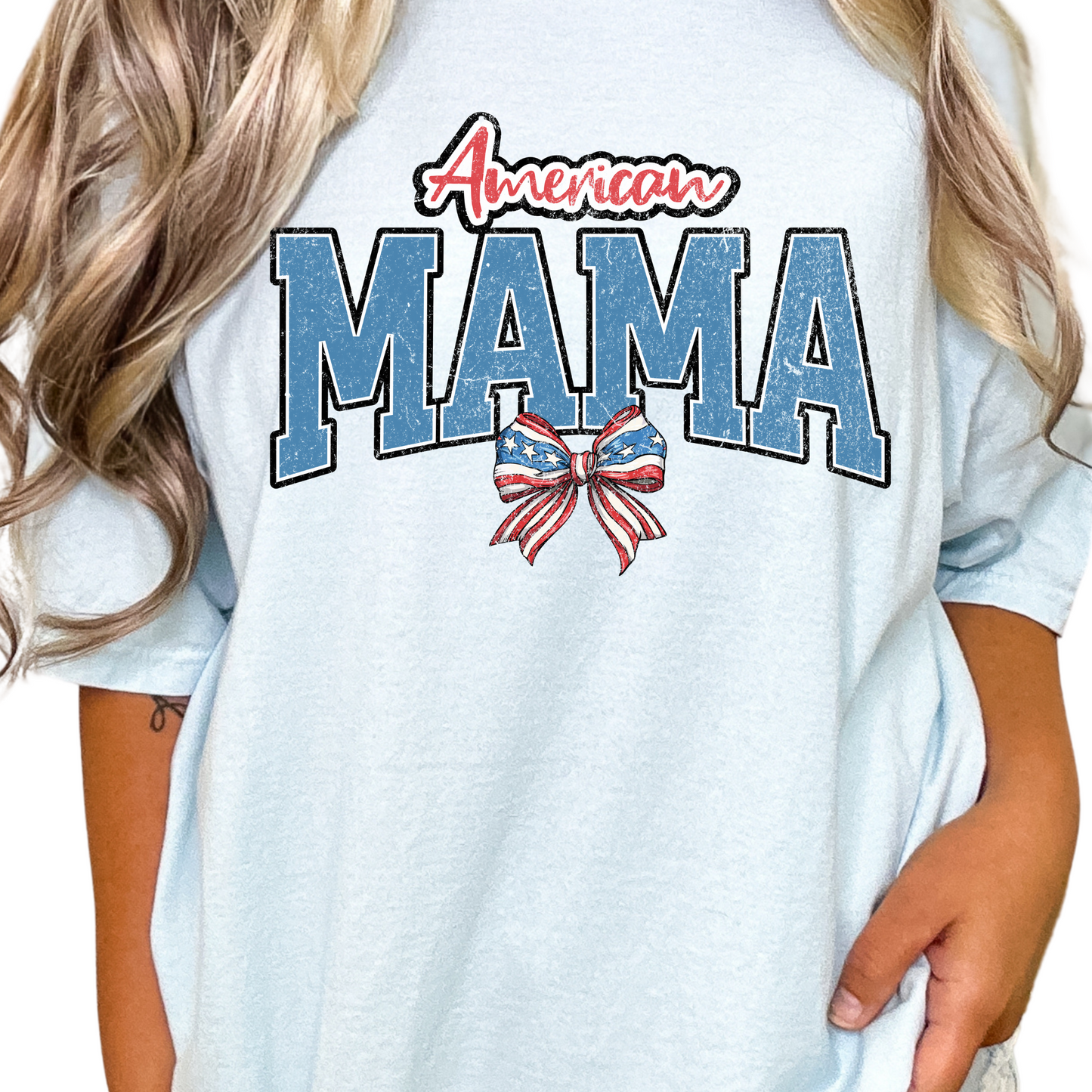 Coquette Bow American Mama 4th of July Patriotic DTF TRANSFER or UV DTF STICKER