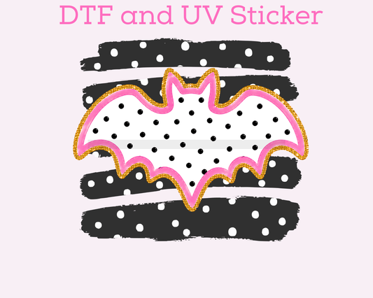 Bat Black Pink Stripes Polka Dot Halloween DTF TRANSFER
