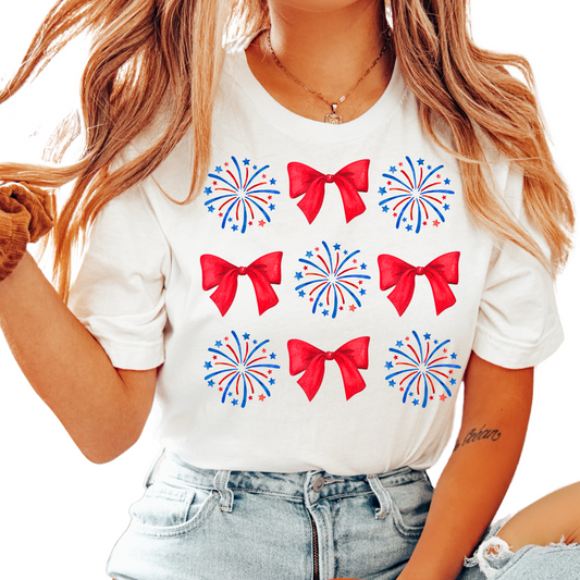 Fireworks & Coquette Bows 4th of July Coquette DTF TRANSFER or UV DTF STICKER