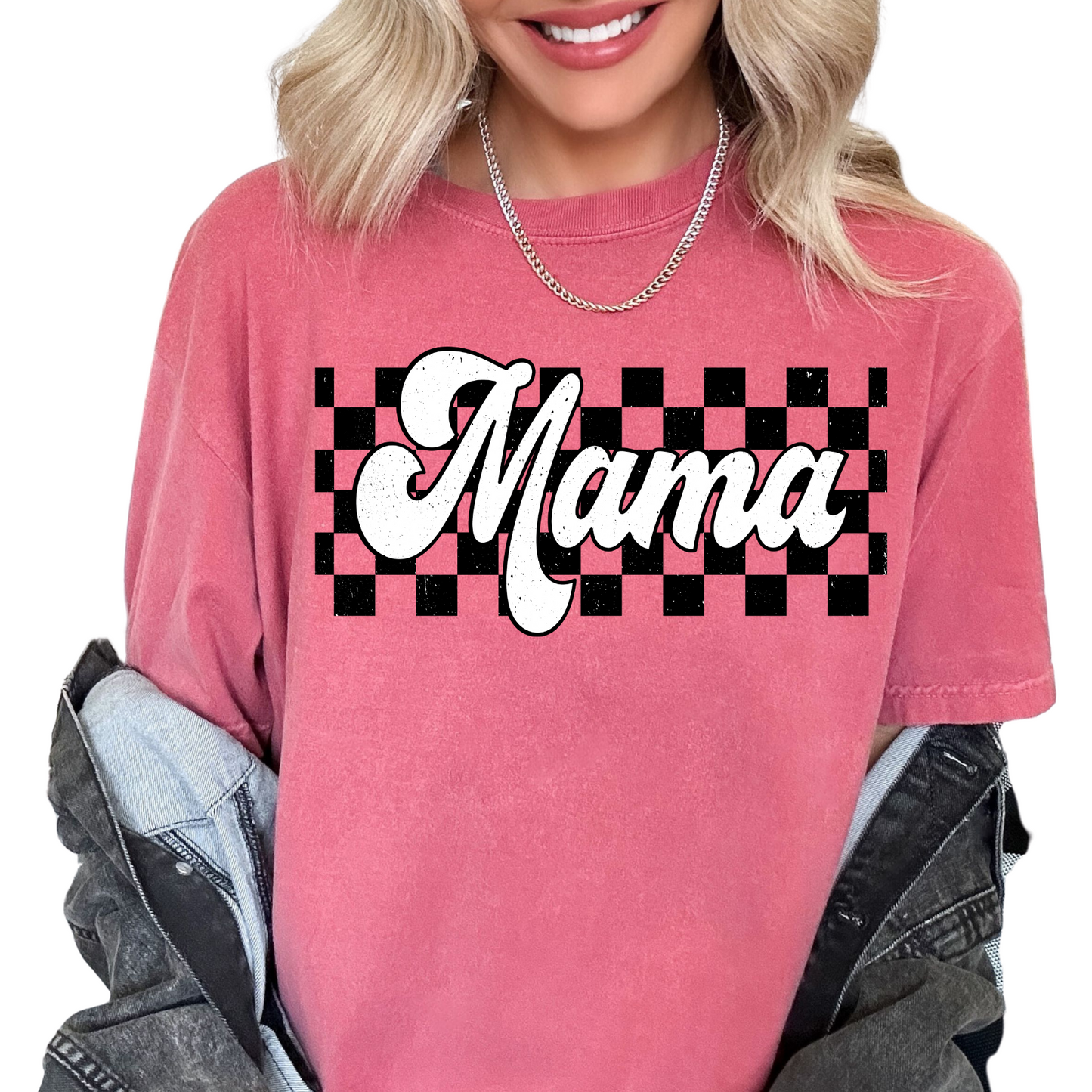 Black & White Checkered Mama DTF TRANSFER or UV DTF STICKER DECAL
