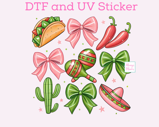 Cinco De Mayo Coquette Bow taco chili  DTF TRANSFER or UV DTF STICKER