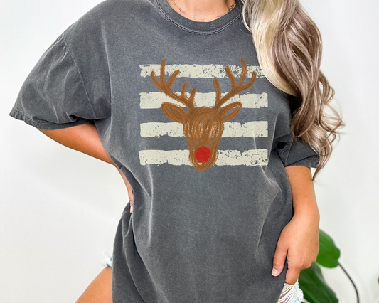 Cream Stripes Reindeer Christmas DTF TRANSFER