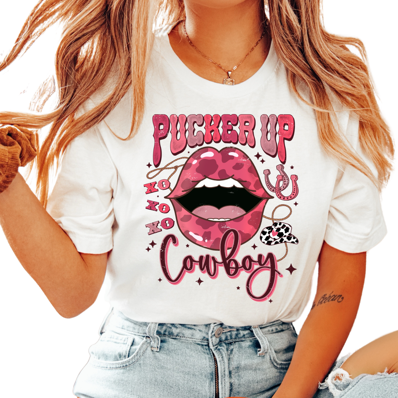 Pucker Up Cowboy XOXO (Distressed) Valentine's Day DTF TRANSFER