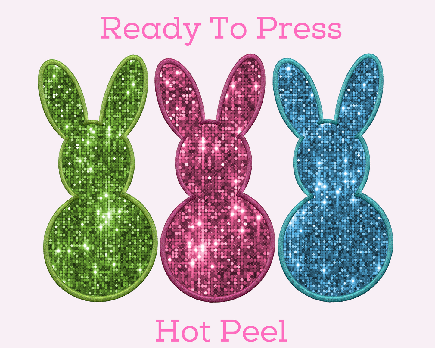 Faux Sequin Bunnies Easter DTF TRANSFER or UV DTF STICKER or UV DTF STICKER