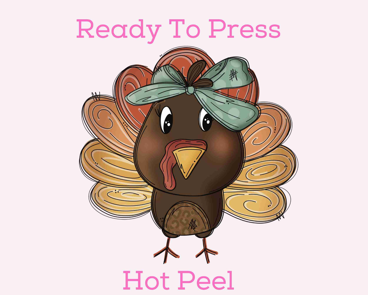 Little Turkey With Bow DTF TRANSFER or UV DTF STICKER DECAL