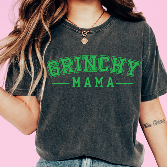 Green Varsity Gr!nch Mama Christmas DTF TRANSFER or UV DTF STICKER DECAL