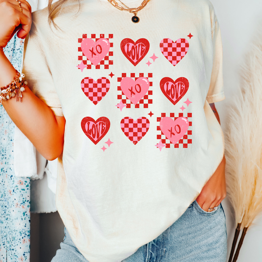 Checkered XO Hearts (Distressed) Collage Valentine's Day DTF TRANSFER