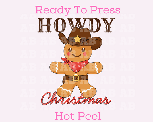 Howdy Gingerbread Western Cowboy Christmas DTF TRANSFER or UV DTF STICKER