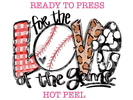 Love of the Game Baseball (Red) DTF TRANSFER or UV DTF STICKER