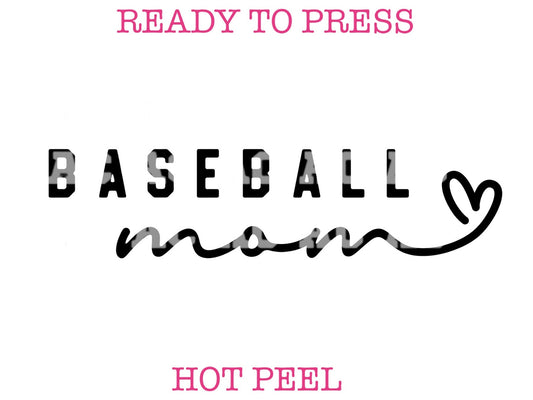 Baseball Script Mom (Black) DTF TRANSFER or UV DTF STICKER
