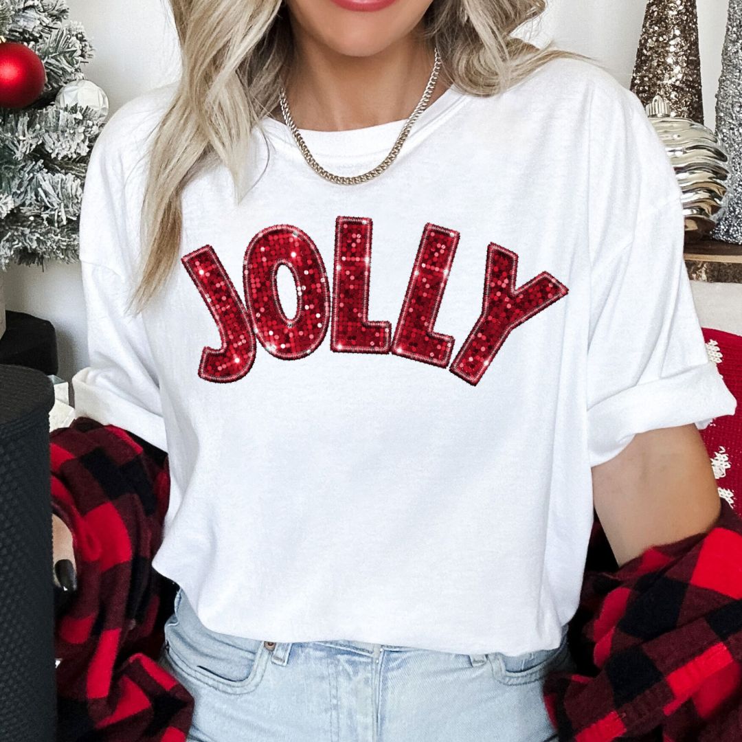 Jolly (Faux Sequins) Christmas DTF TRANSFER or UV DTF STICKER