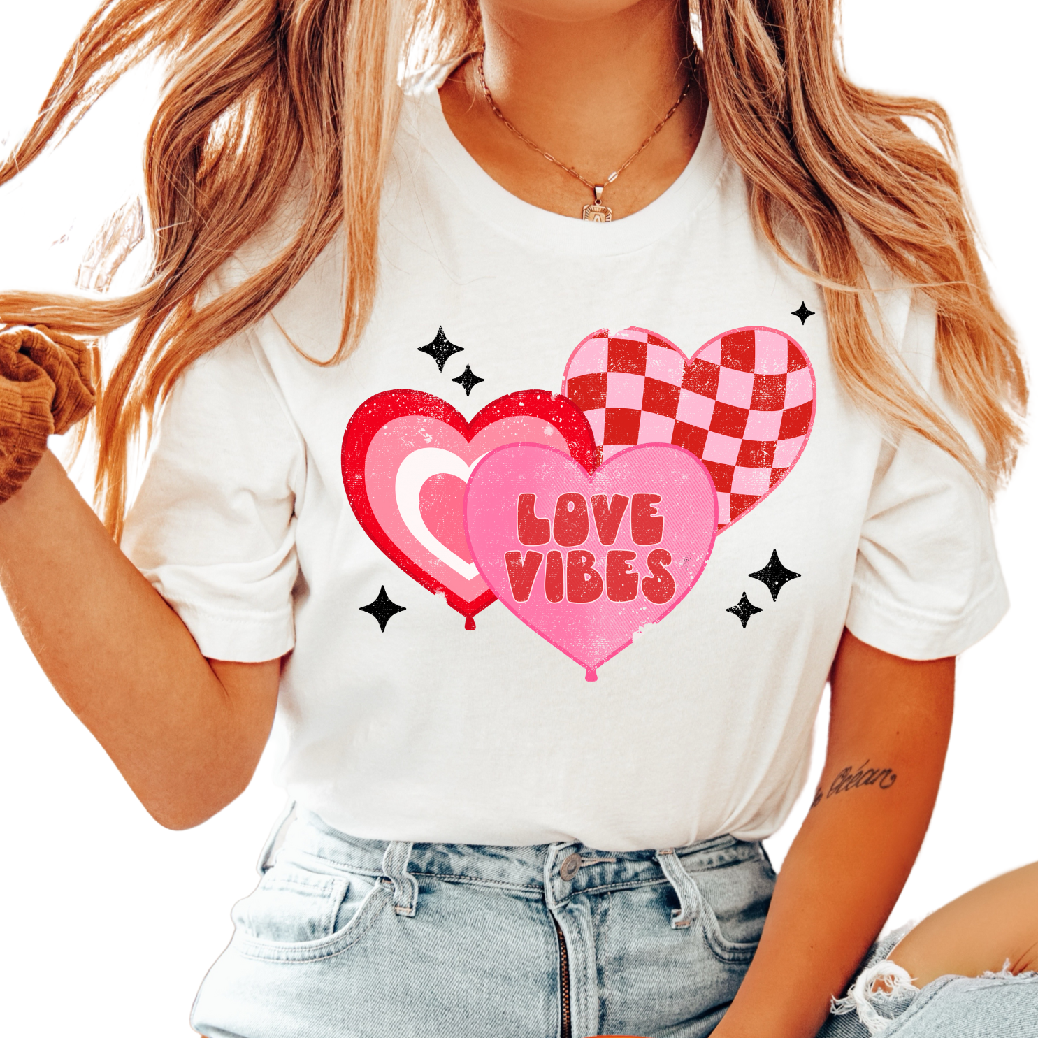 Love Vibes Heart Collage (Distressed) Valentines Day DTF TRANSFER
