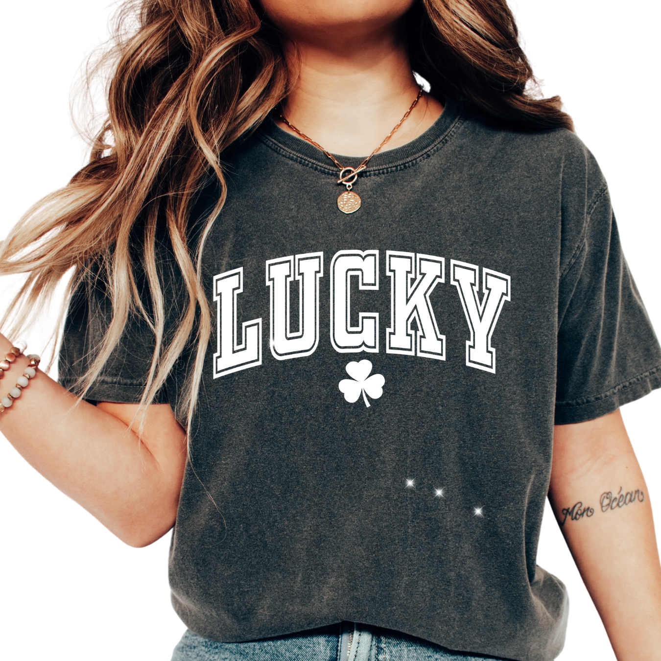 Varsity Lucky (White) St. Patrick's Day DTF TRANSFER or UV DTF STICKER