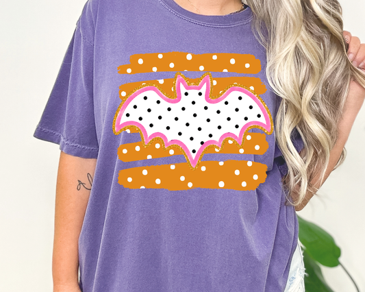 Bat Orange Stripes Polka Dot Halloween DTF TRANSFER