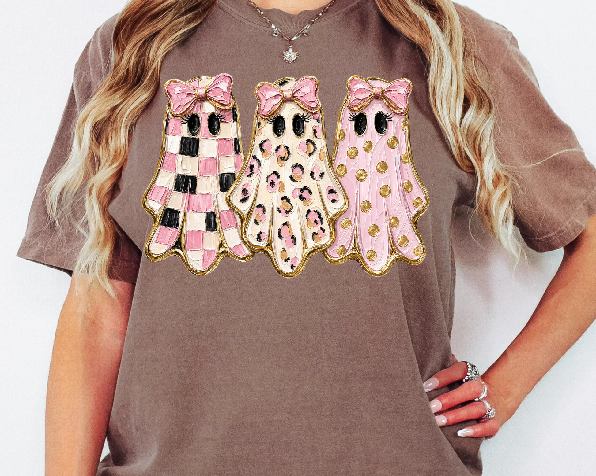 Pink and Gold Ghost Halloween DTF TRANSFER