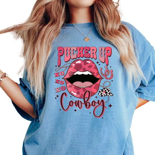Pucker Up Cowboy XOXO Western Valentine's Day DTF TRANSFER or UV DTF STICKER