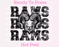 Faux Embroidery Distressed Rams Sports Mascot DTF TRANSFER or UV DTF STICKER