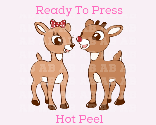 Rudolph And Clarice The Reindeer Christmas DTF TRANSFER or UV DTF STICKER