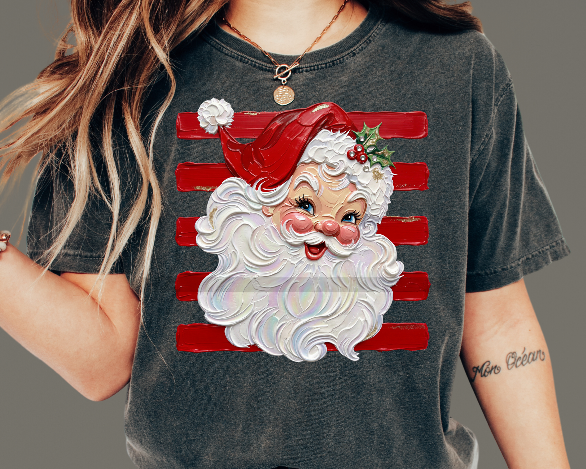 Santa Red Stripes Christmas DTF TRANSFER
