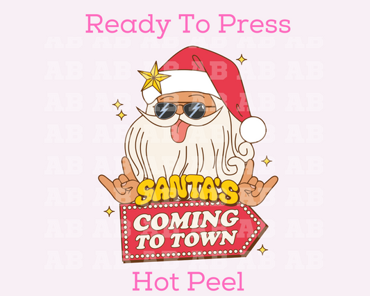Santa's Coming To Town Christmas DTF TRANSFER or UV DTF STICKER