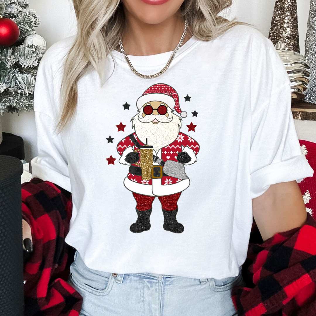 Santa With A Stanley DTF TRANSFER or UV DTF STICKER