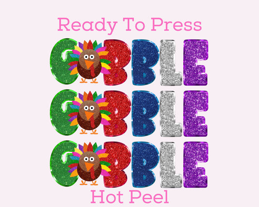 Gobble Gobble (Faux Sequins) Thanksgiving DTF TRANSFER