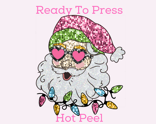 Christmas Lights Santa (Faux Sequins) DTF TRANSFER or UV DTF STICKER