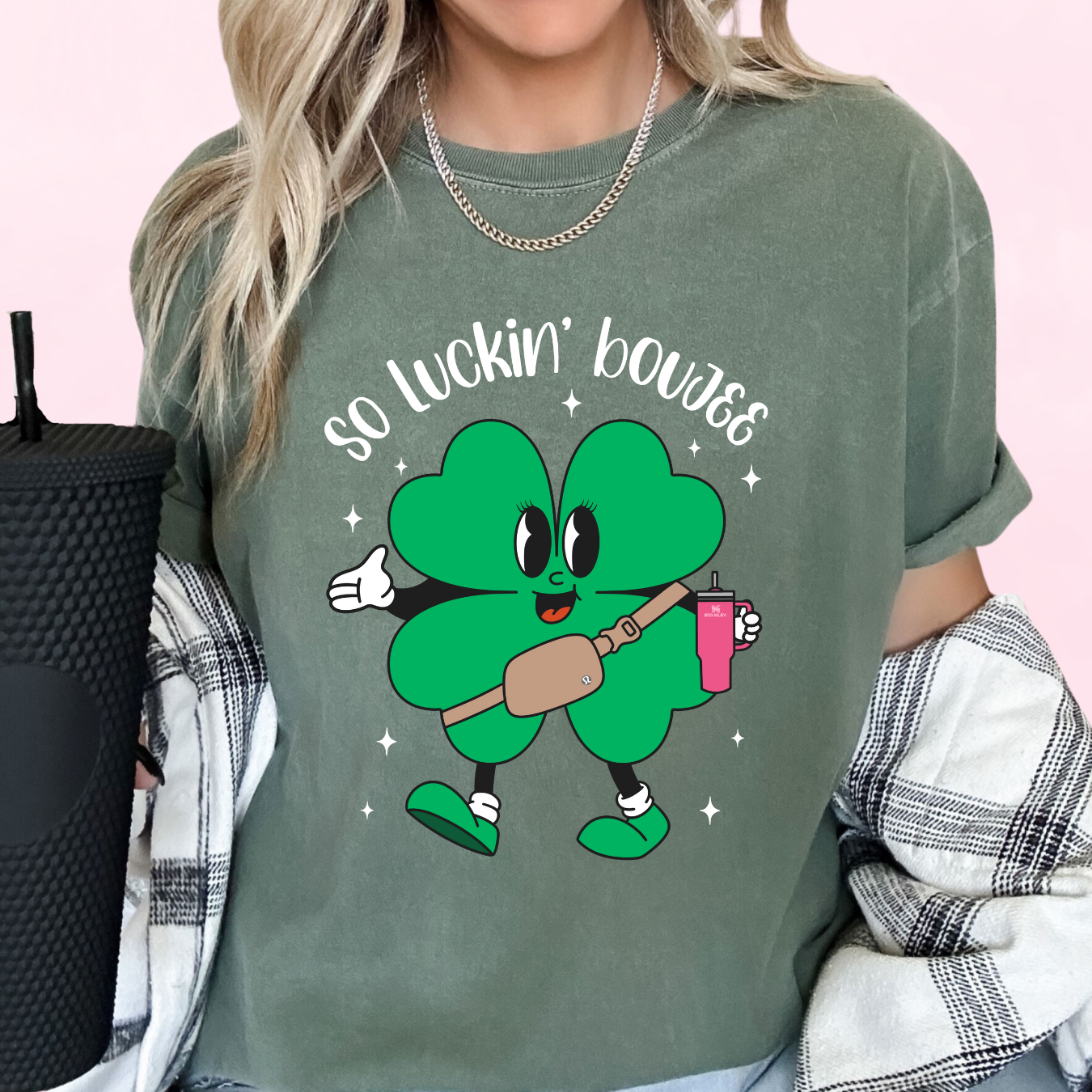 So Luckin' Boujee Clover(White) St. Patrick's Day DTF TRANSFER or UV DTF STICKER DECAL