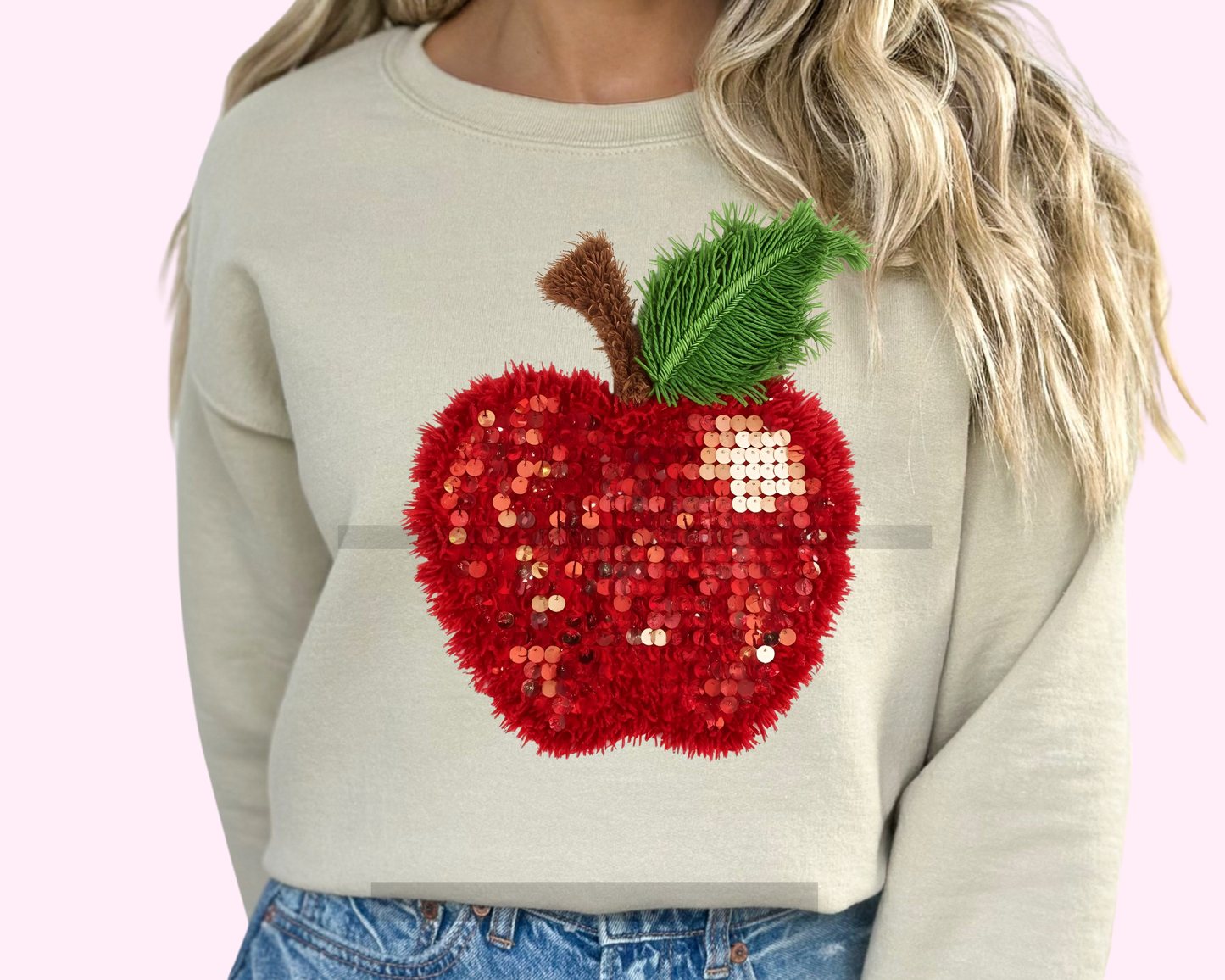 Sequins Red Apple School Teacher DTF TRANSFER or UV DTF STICKER DECAL