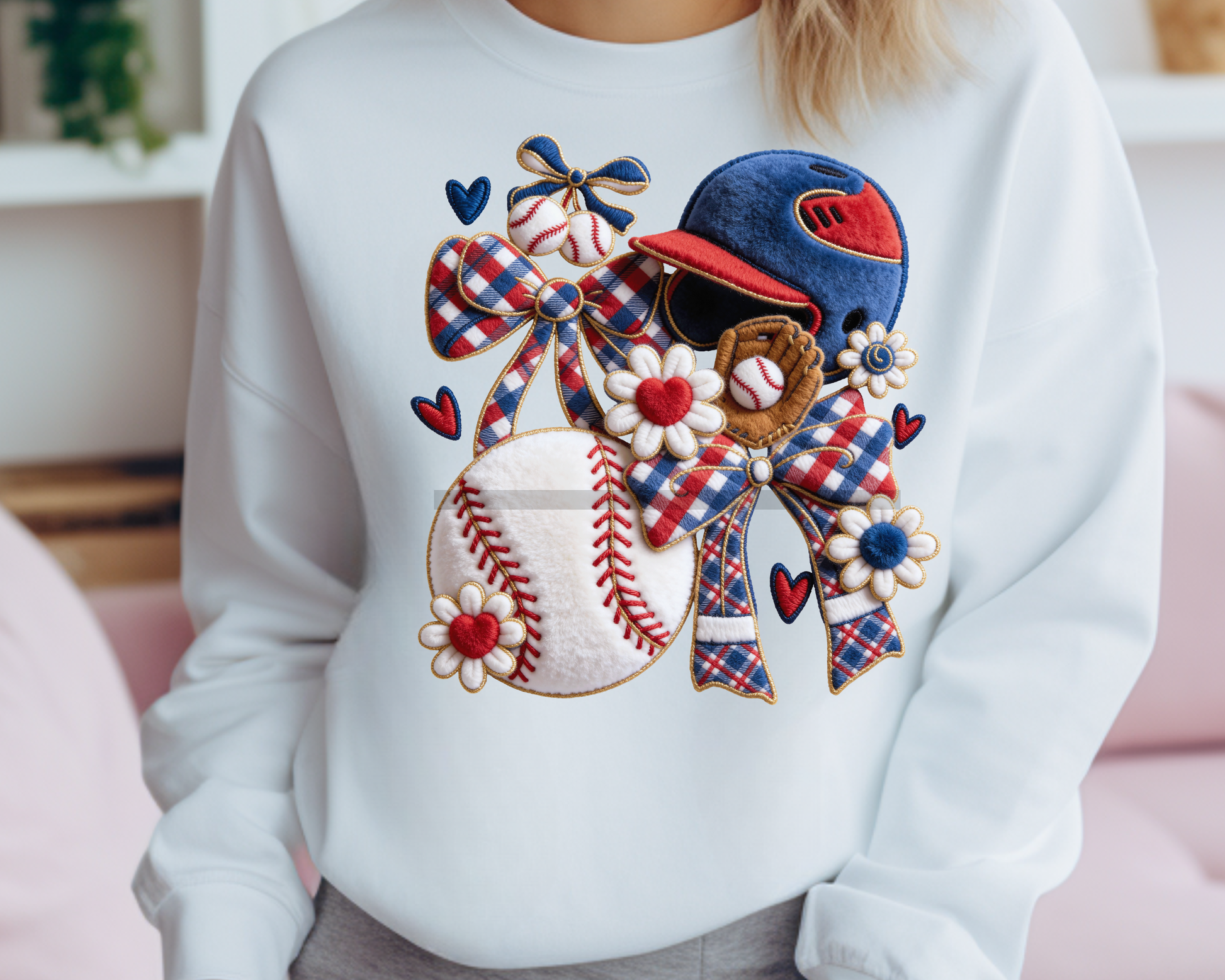 Faux Texture Baseball with Bow DTF TRANSFER