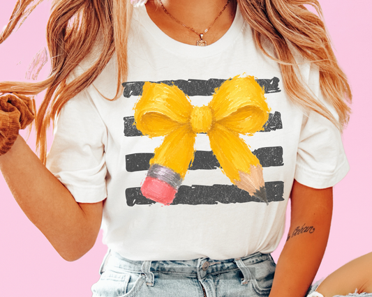 Pencil Bow School with Stripes Teacher DTF TRANSFER