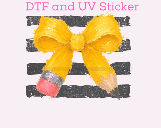 Pencil Bow School with Stripes Teacher DTF TRANSFER