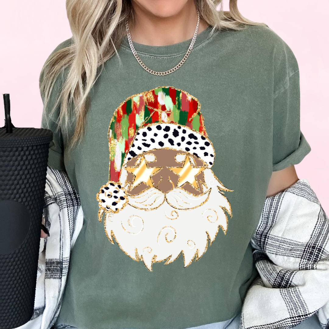 Faux Glitter Black Santa Christmas DTF TRANSFER  or UV DTF STICKER
