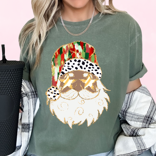 Faux Glitter Black Santa Christmas DTF TRANSFER  or UV DTF STICKER