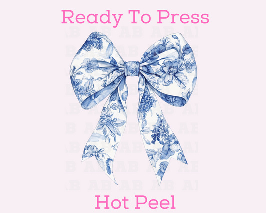 Blue Floral Coquette Bow Christmas DTF TRANSFER or UV DTF STICKER DECAL