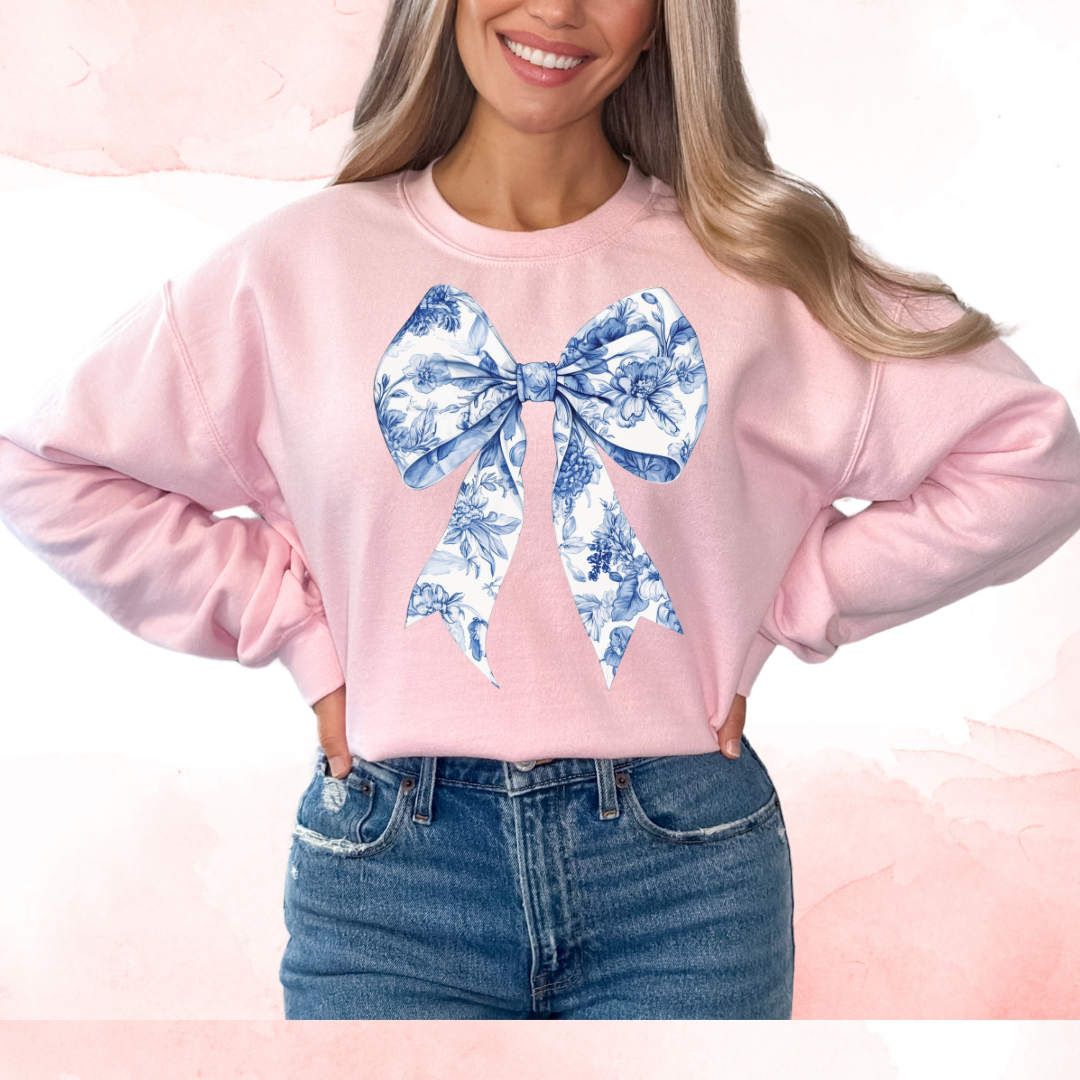 Blue Floral Coquette Bow Christmas DTF TRANSFER or UV DTF STICKER DECAL