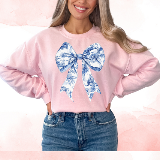 Blue Floral Christmas Tree With Confetti Coquette Bow Christmas DTF TRANSFER or UV DTF STICKER DECAL